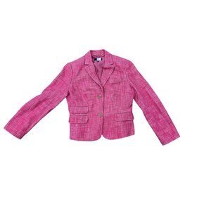Talbots Womens Pink Tweed Blazer Size 10P Double-Breasted Lined Jacket With Pock